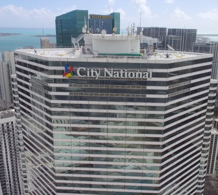 city national bank sign on high-rise building, bank facilities, banking signs