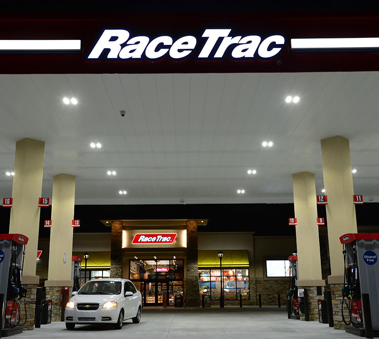 RaceTrac Gas Station Awning at Night, Gas Station Signage