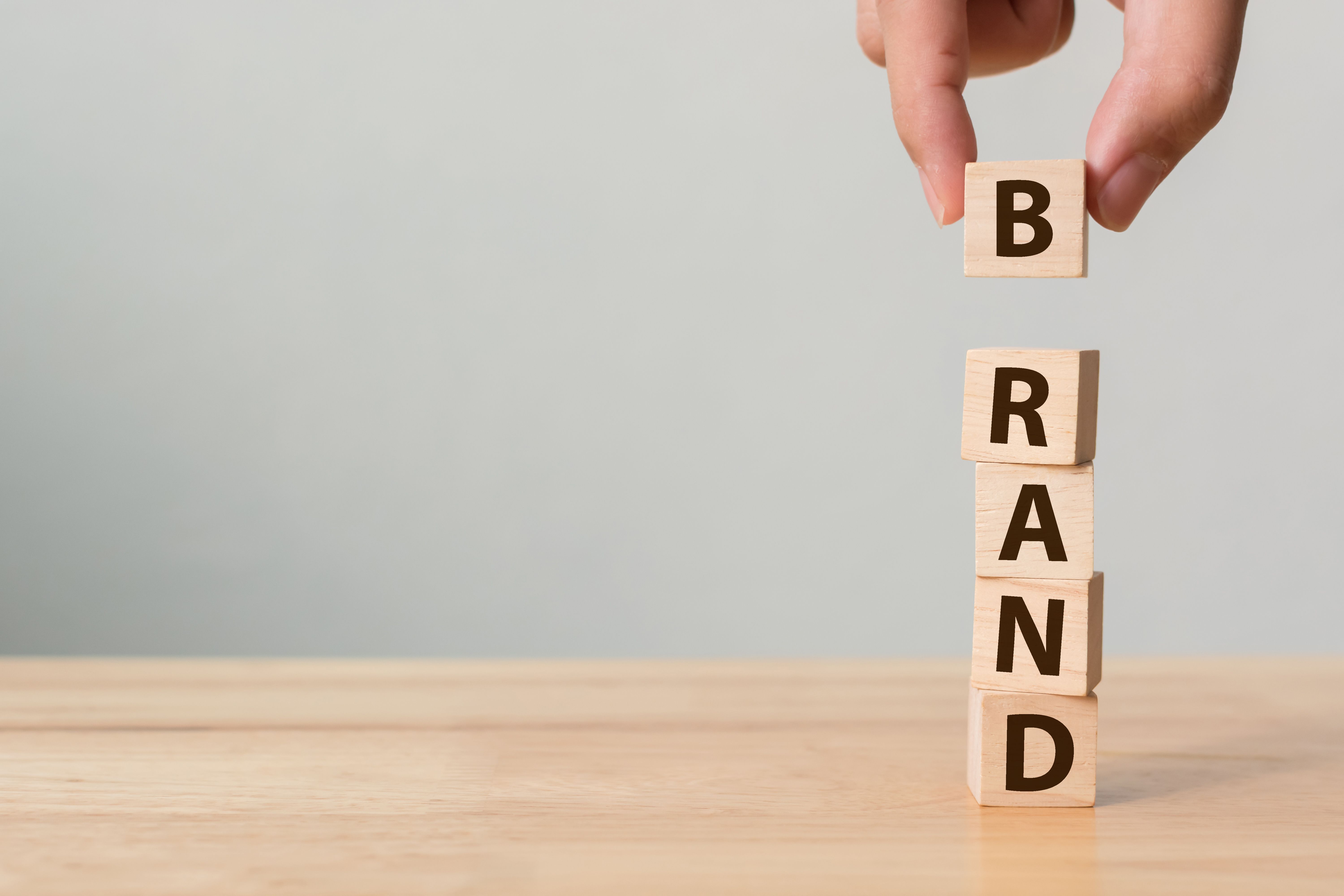 Brand image, stacked blocks displaying the word brand